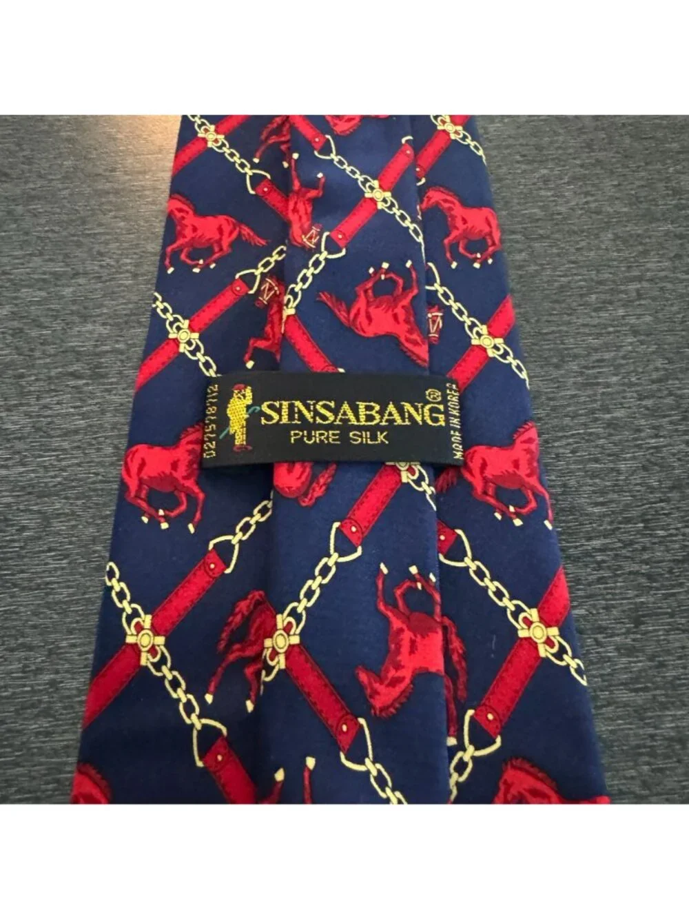 Vintage Sinsabang Pure Silk Tie Red Horse Gold Chain Classic Made In Korea